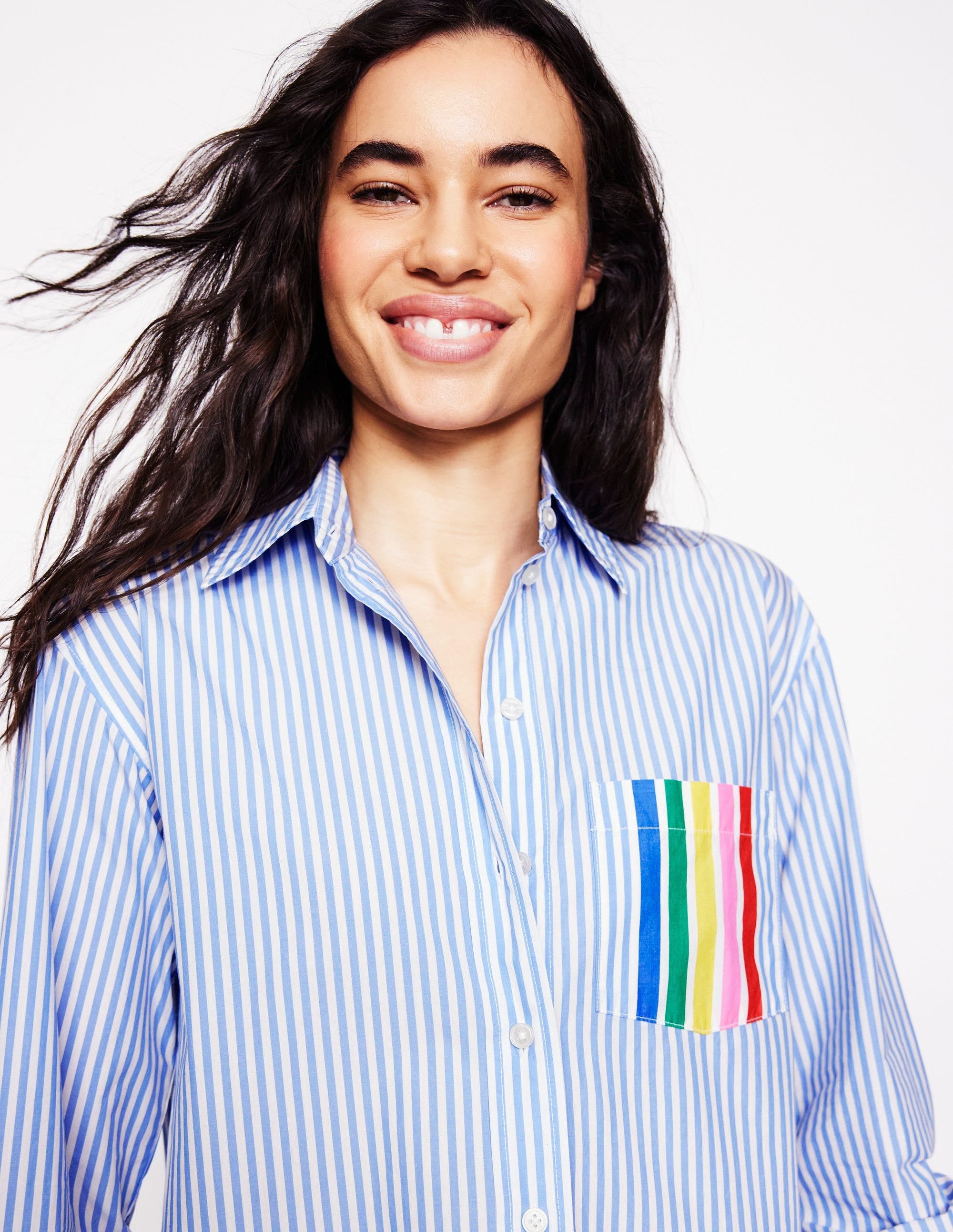 Sadie Relaxed Cotton Shirt-Rainbow Stripe Placement - Image 3