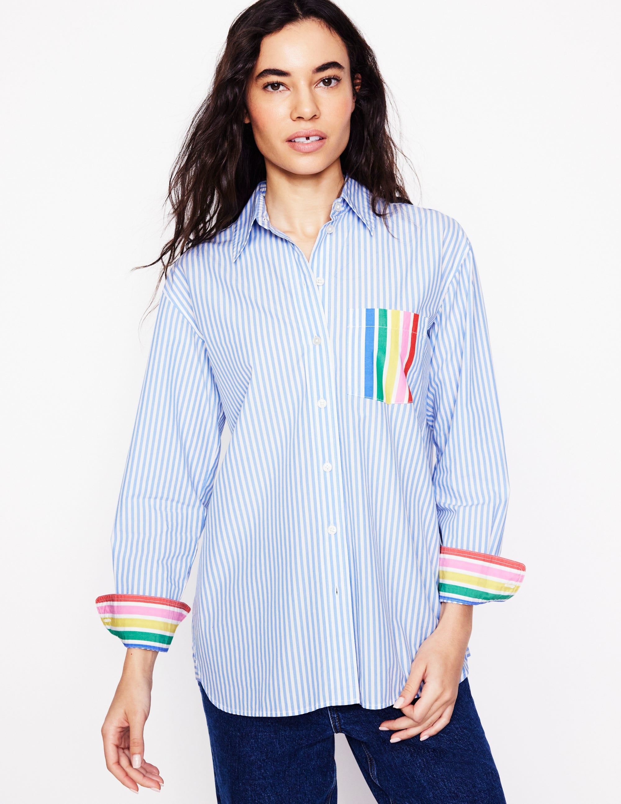Sadie Relaxed Cotton Shirt-Rainbow Stripe Placement - Image 5