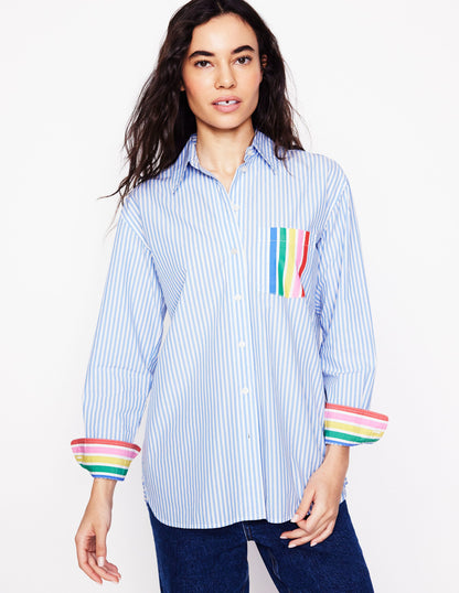 Sadie Relaxed Cotton Shirt-Rainbow Stripe Placement