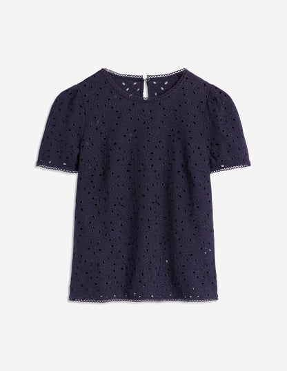 Edi Embroidered Top-Navy