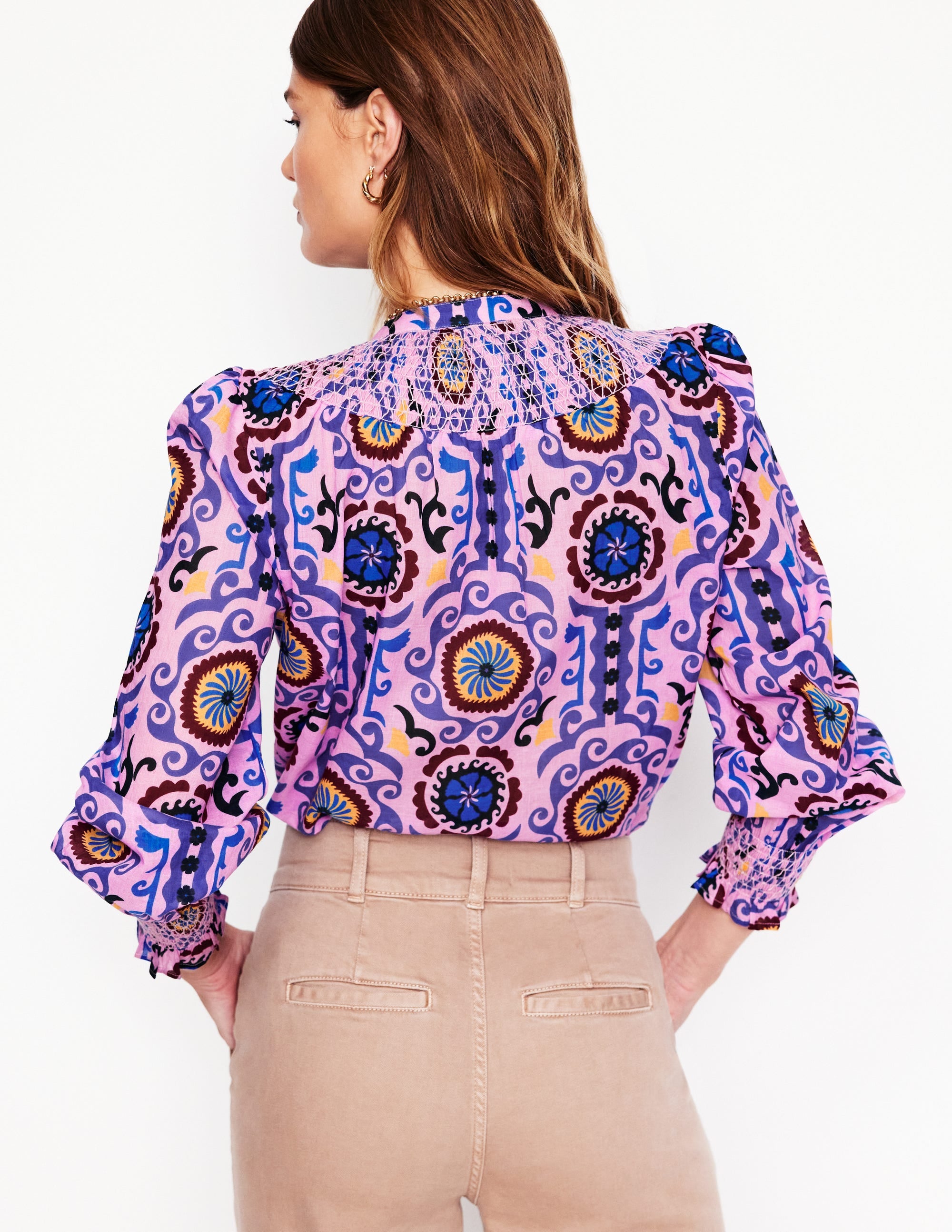 Effie Smocked Blouse-Soft Lavender, Ornamental Wave - Image 4