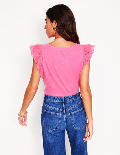 Belle Broderie Sleeve Top-Pink Rose