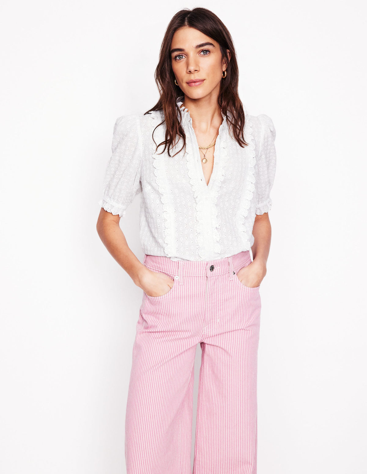 Feminine Cotton Blouse-White - Image 1