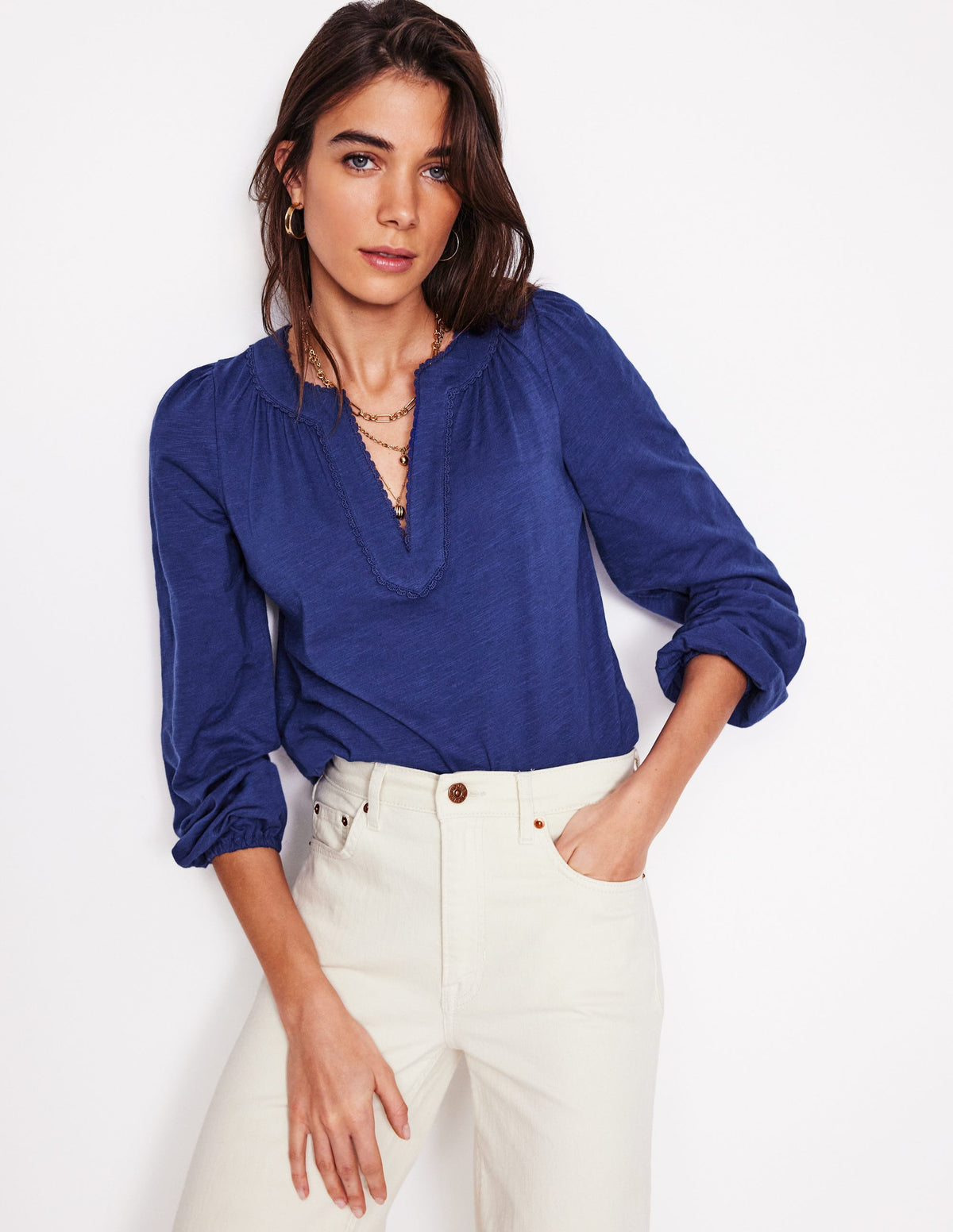 Ava Long Sleeve Trim Top-Starboard Blue - Image 4