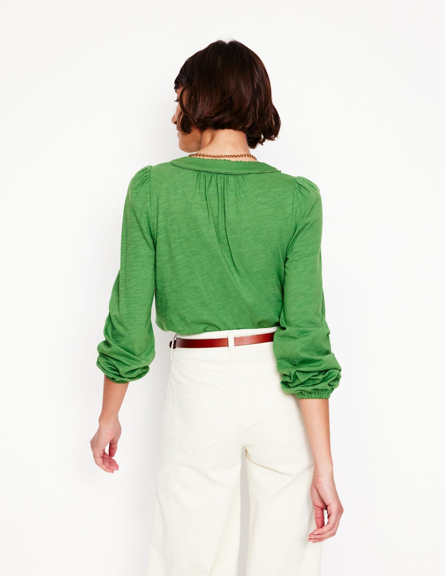 Ava Long Sleeve Trim Top-Paradise Green