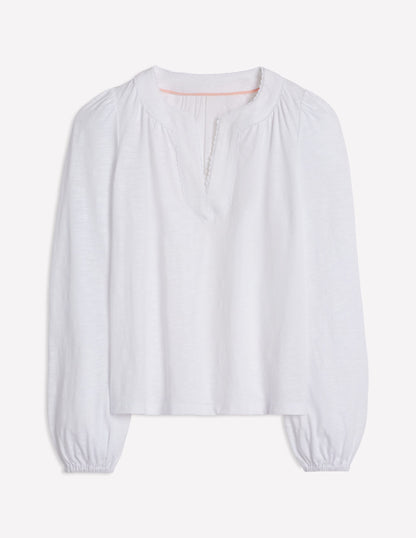 Ava Long Sleeve Trim Top-White