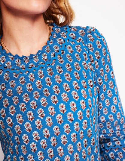 Daisy Long Sleeve Top-Gallery Blue, Camellia Stamp