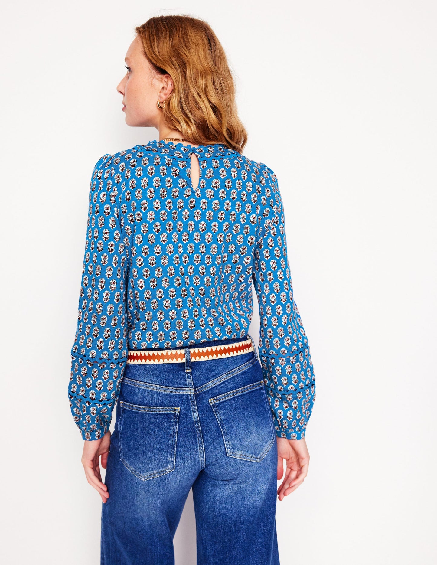 Daisy Long Sleeve Top-Gallery Blue, Camellia Stamp