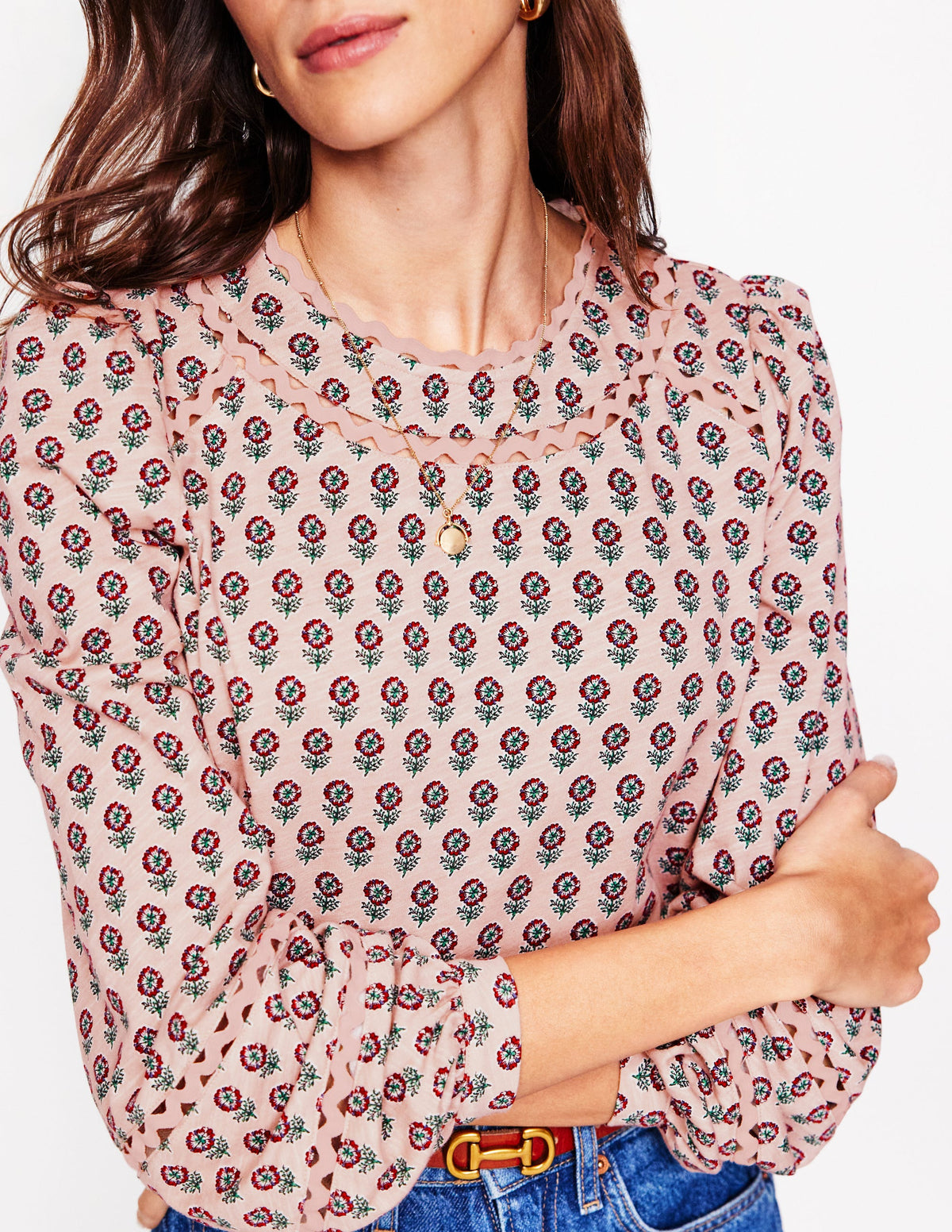 Daisy Long Sleeve Top-Milkshake, Camellia Stamp - Image 2