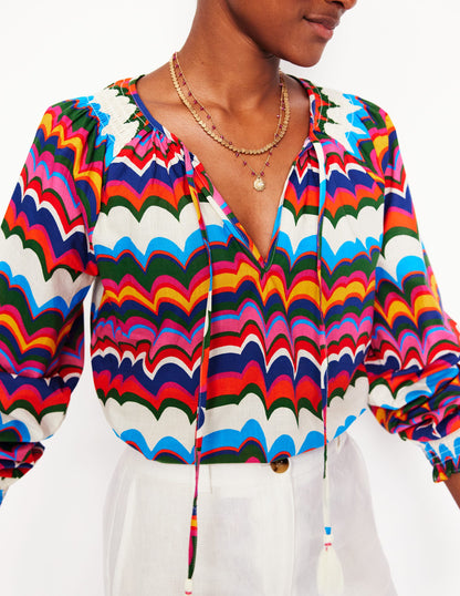 Easy Cotton Blouse-Multi, Abstract Wave