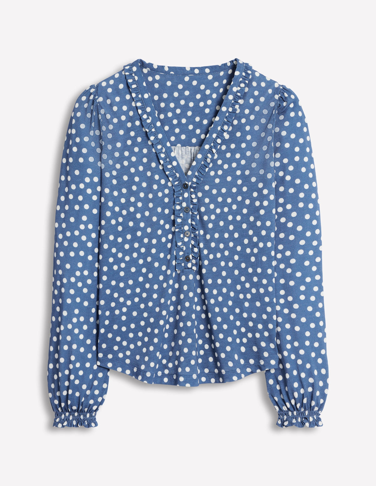 Poppy Ruffled Henley Top-Blue River, Abstract Spot - Image 5
