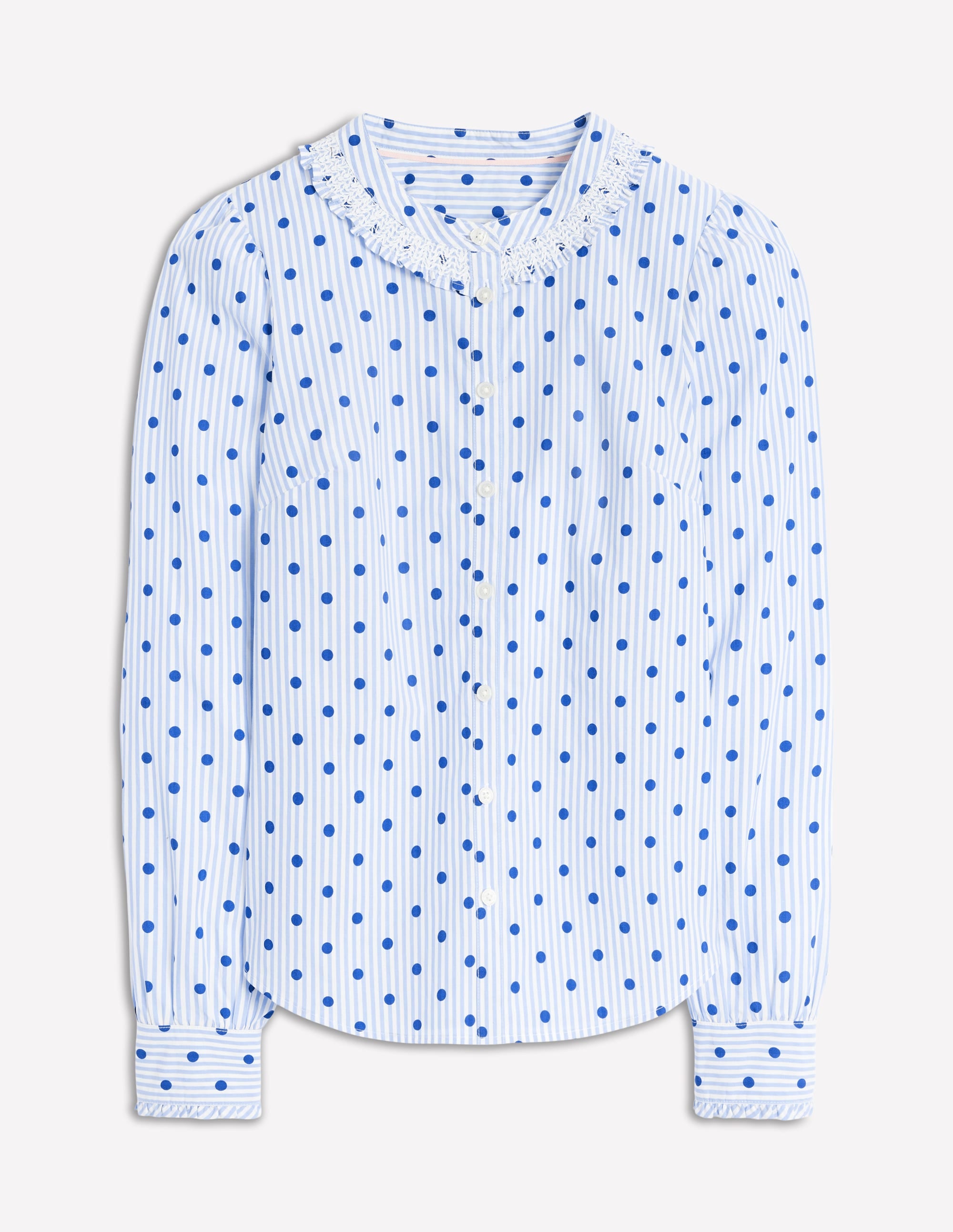 Smocked Neck Shirt-Forget Me Not Blue Fine Stripe - Image 5