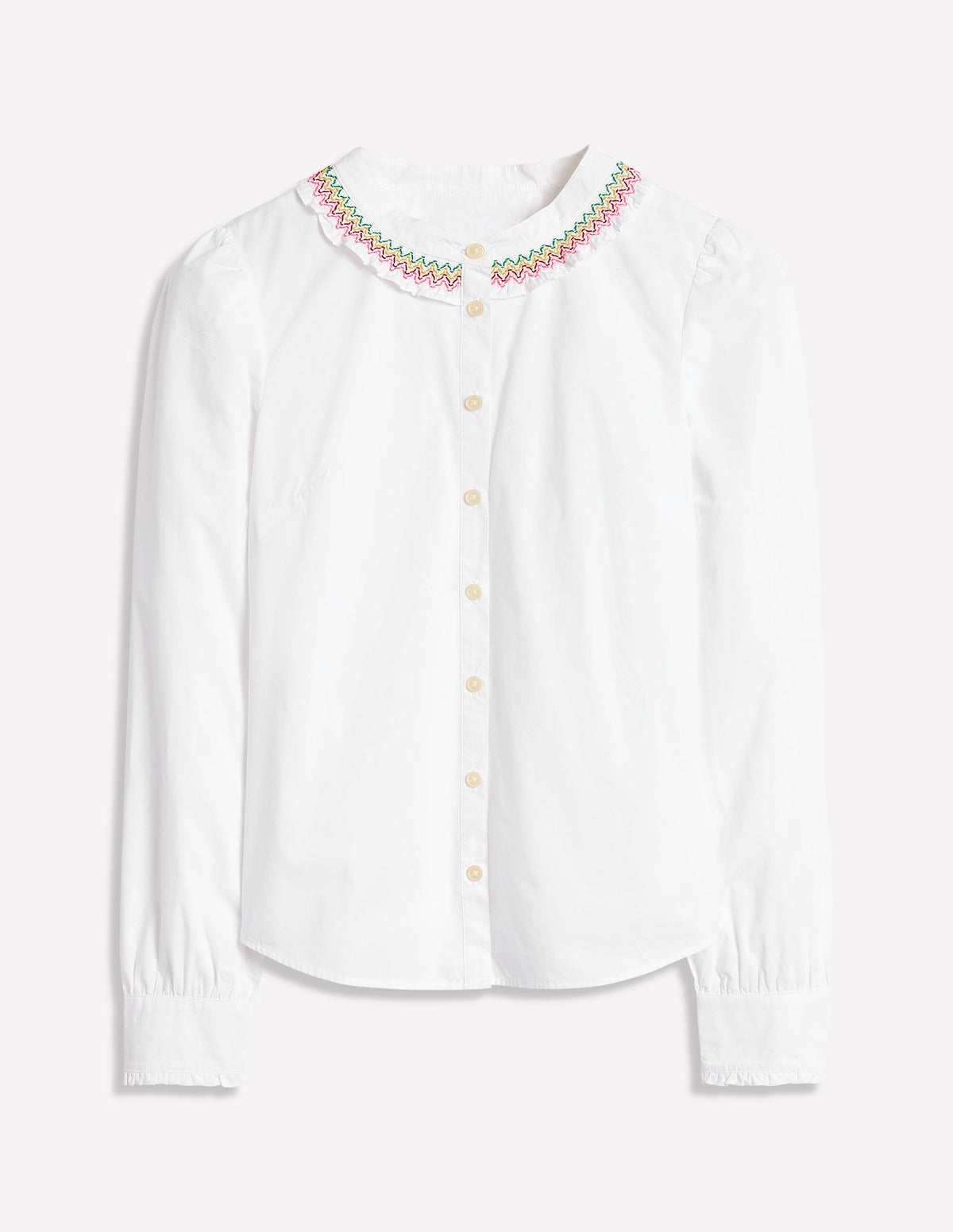 Smocked Neck Shirt-White, Multi Stitching - Image 5
