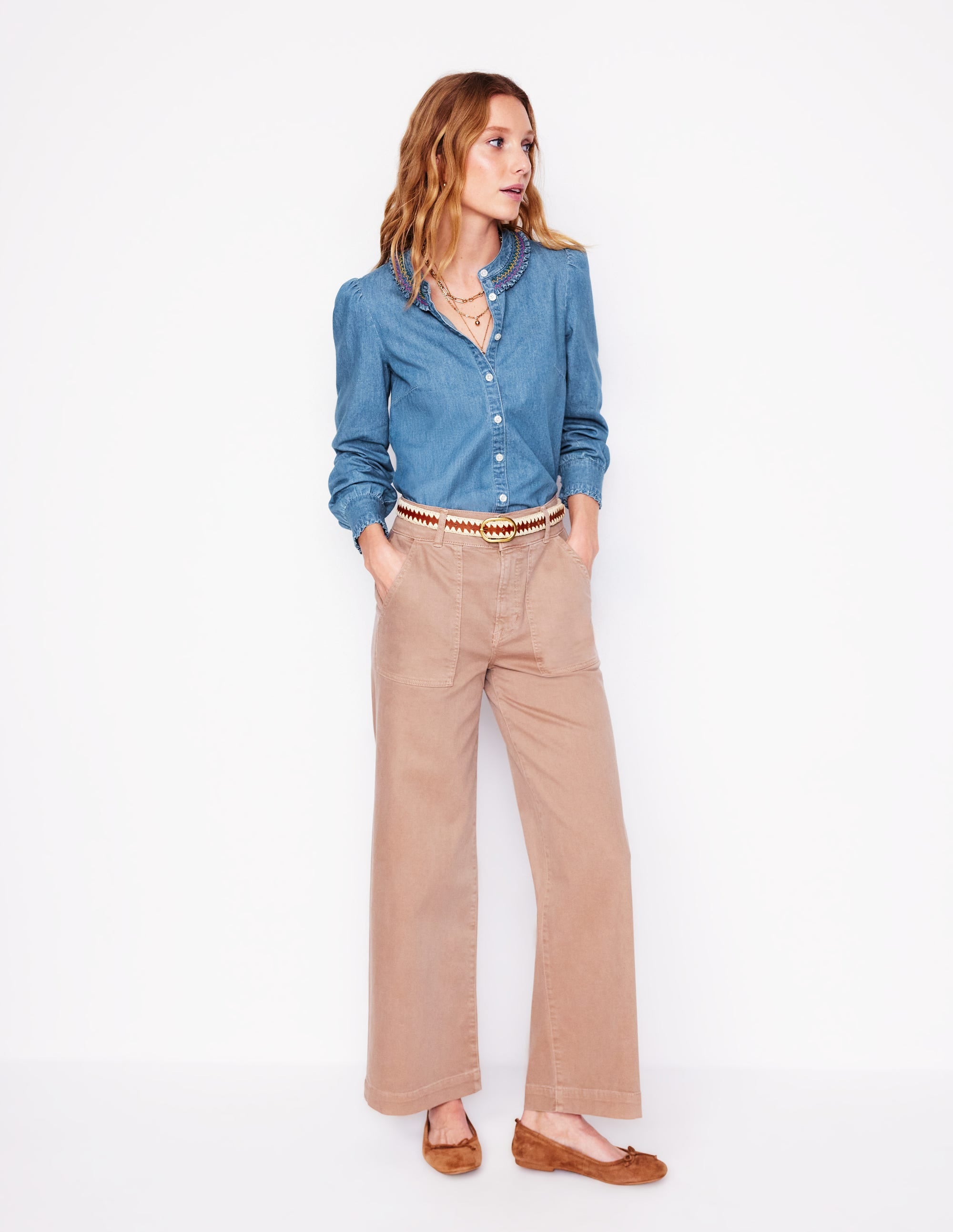 Smocked Neck Denim Shirt-Light Authentic - Image 5