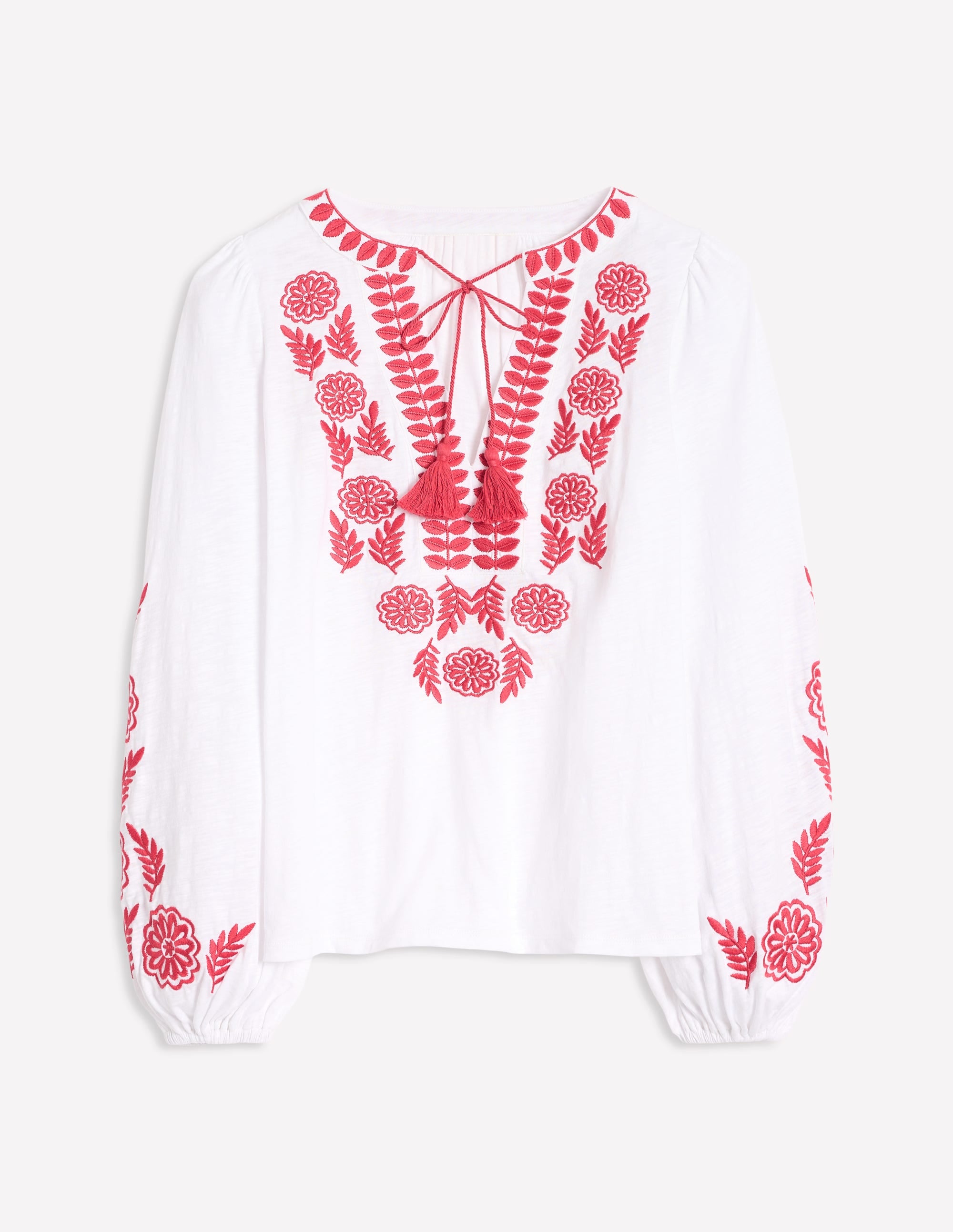 Nia Embroidered Top-White, Berry Red - Image 6