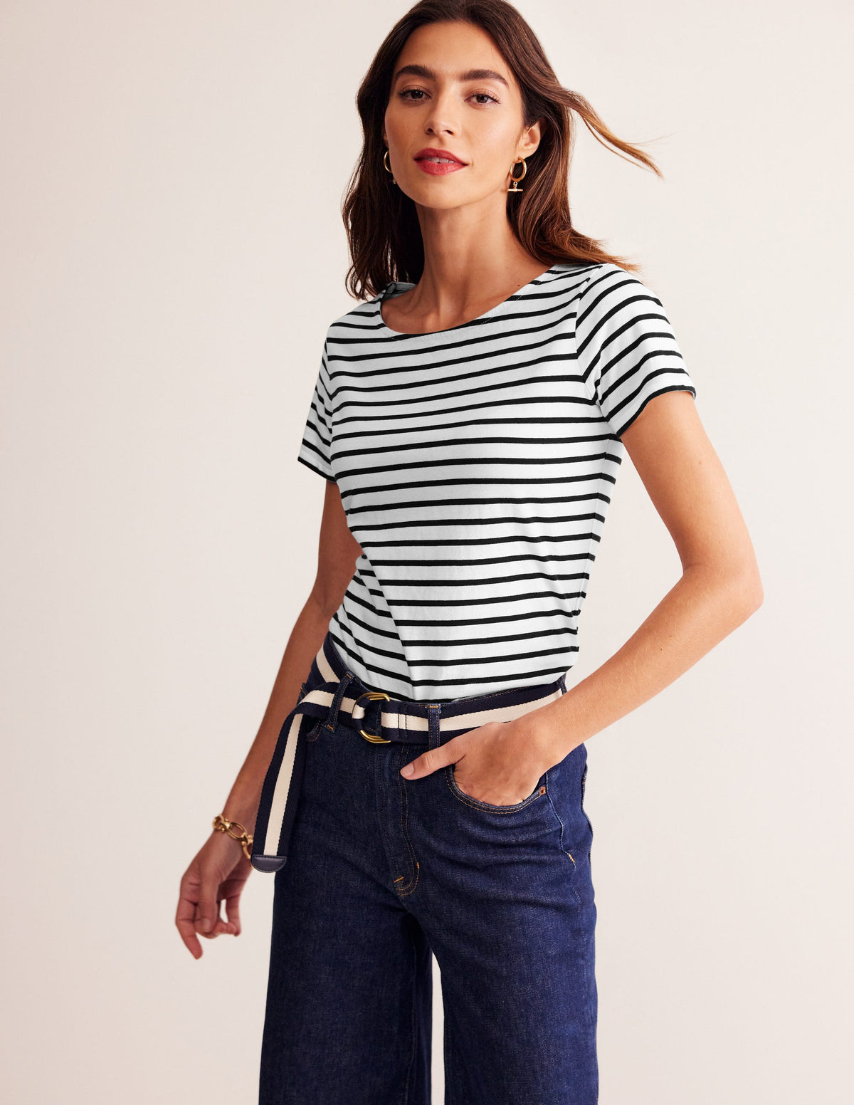 Ella Short Sleeve Breton-Ivory, Black - Image 1