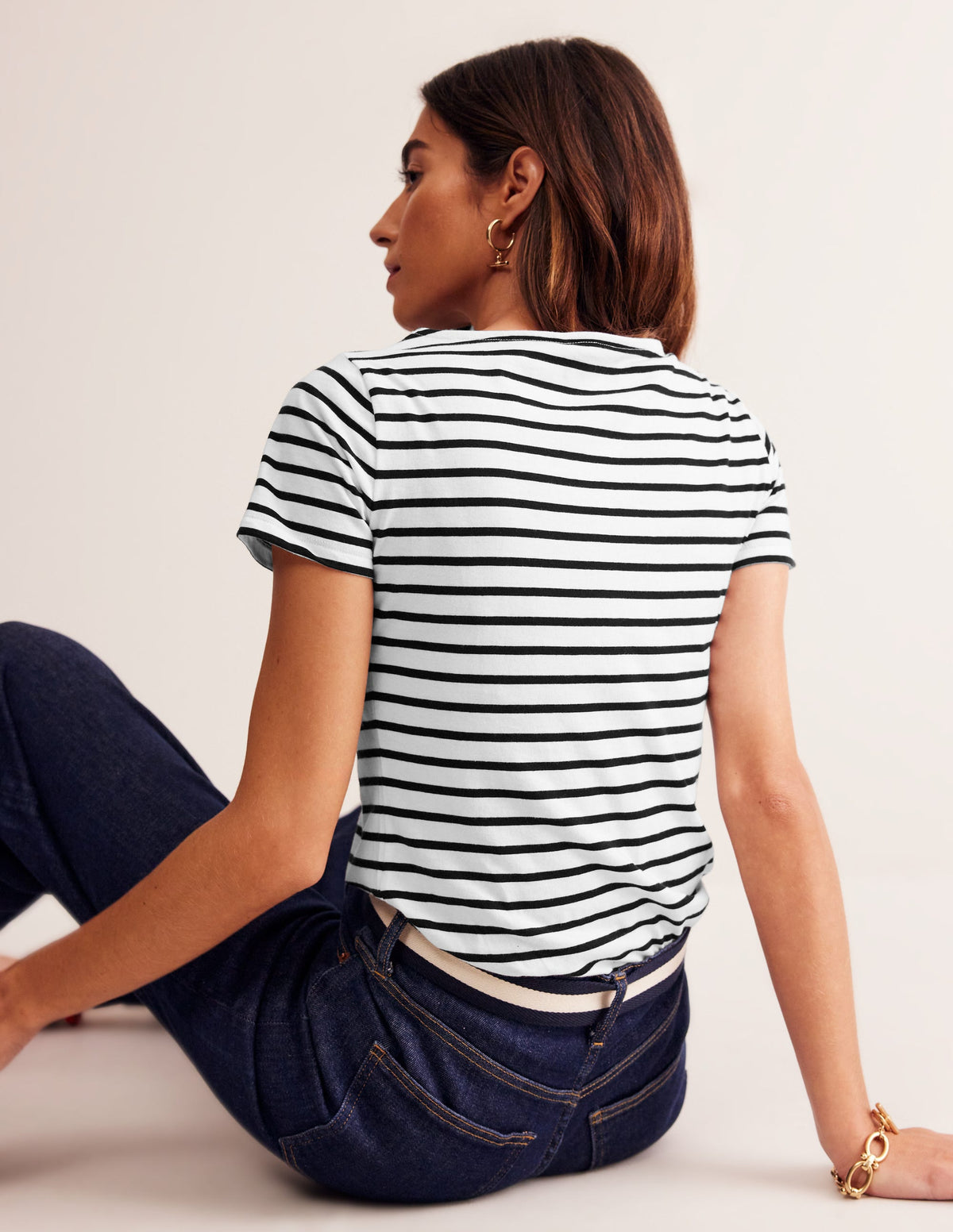Ella Short Sleeve Breton-Ivory, Black - Image 3