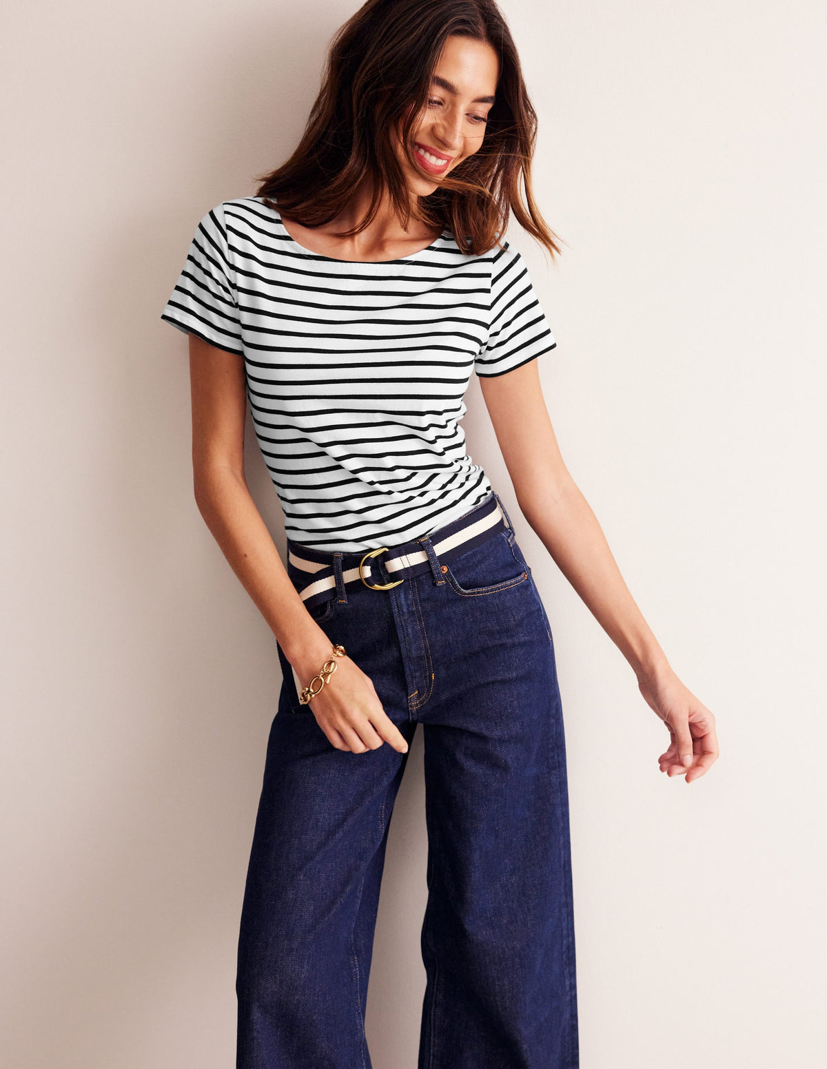 Ella Short Sleeve Breton-Ivory, Black - Image 4