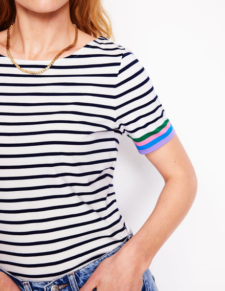 Ella Short Sleeve Breton-Emerald, Purple Sleeve Stripe