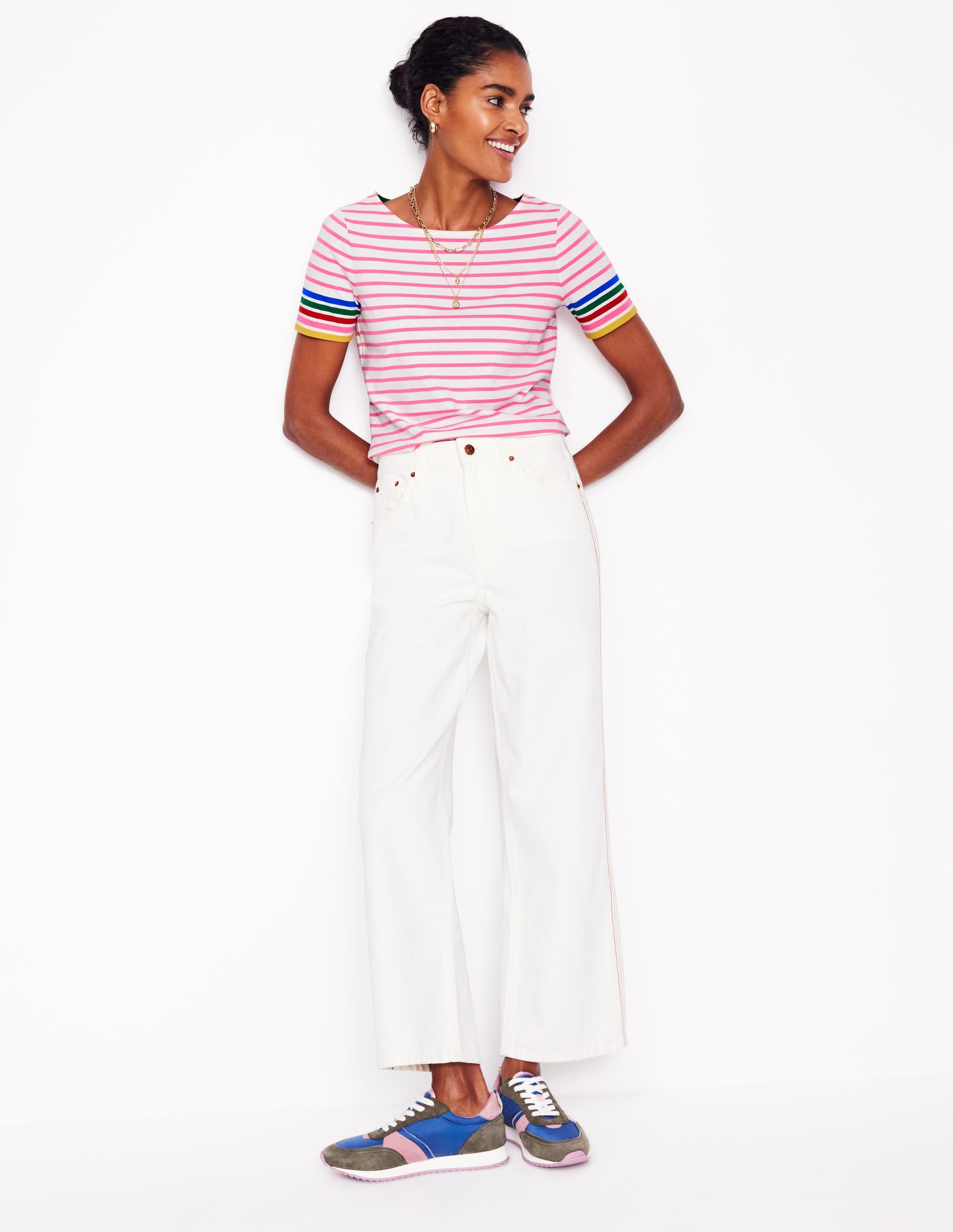 Ella Short Sleeve Breton-Pink Rose Multi Sleeve Stripe - Image 4