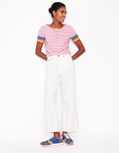 Ella Short Sleeve Breton-Pink Rose Multi Sleeve Stripe