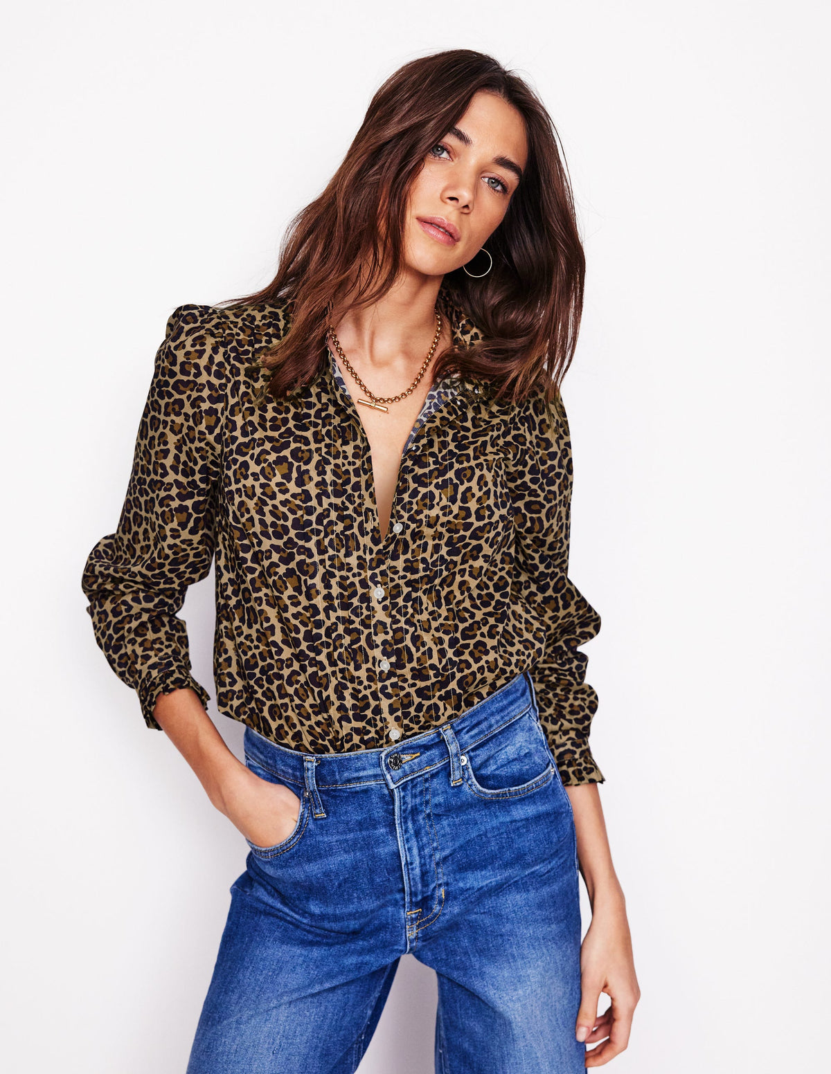 Felicity Cotton Blouse-Camel, Cheetah Pop - Image 1