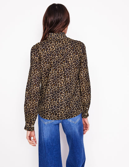 Felicity Cotton Blouse-Camel, Cheetah Pop