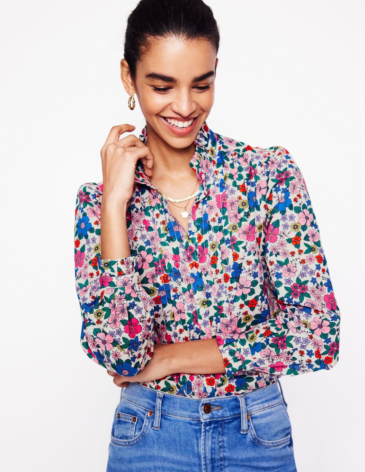 Felicity Cotton Blouse-Multi, Blossom Scatter