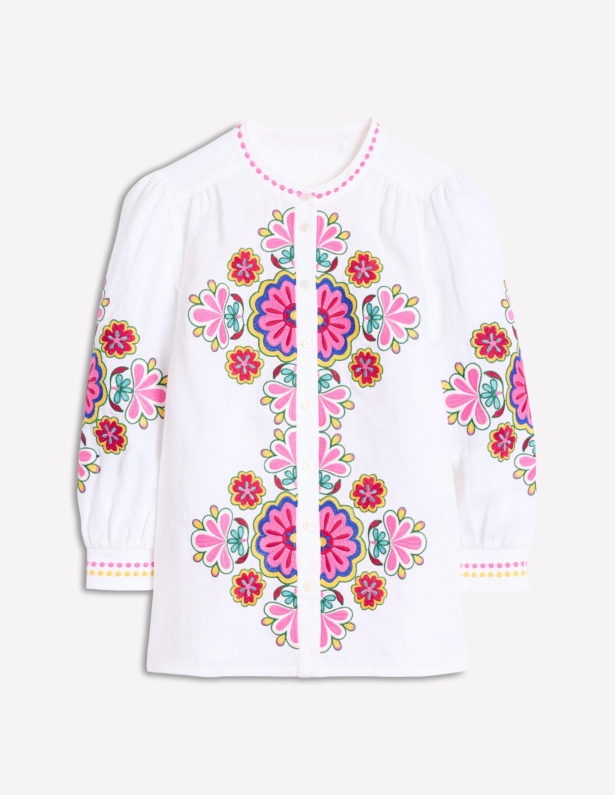 Alicia Linen Top-White, Floral Embroidery - Image 7