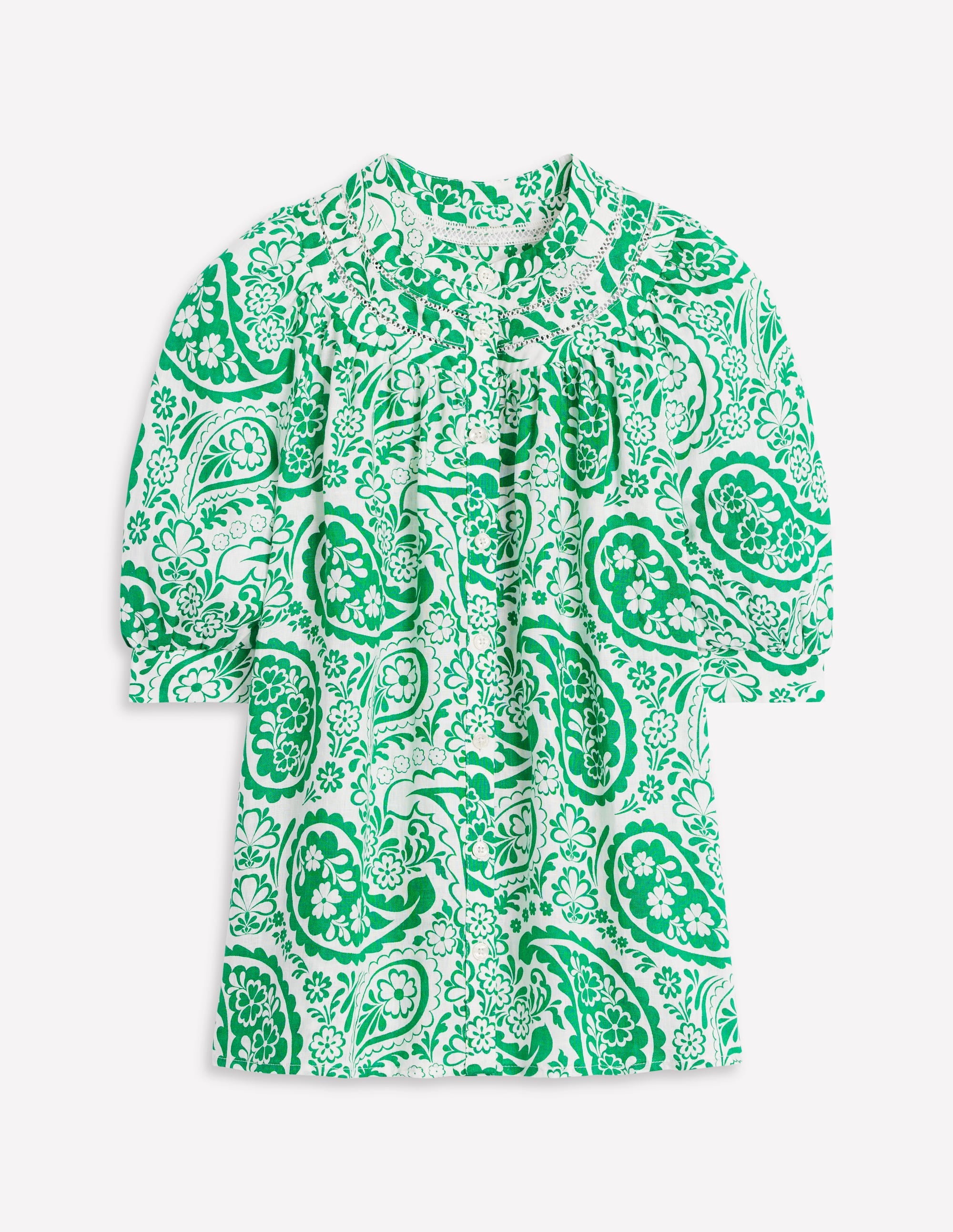 Bea Linen Top-Rich Emerald, Meadow Paisley - Image 5