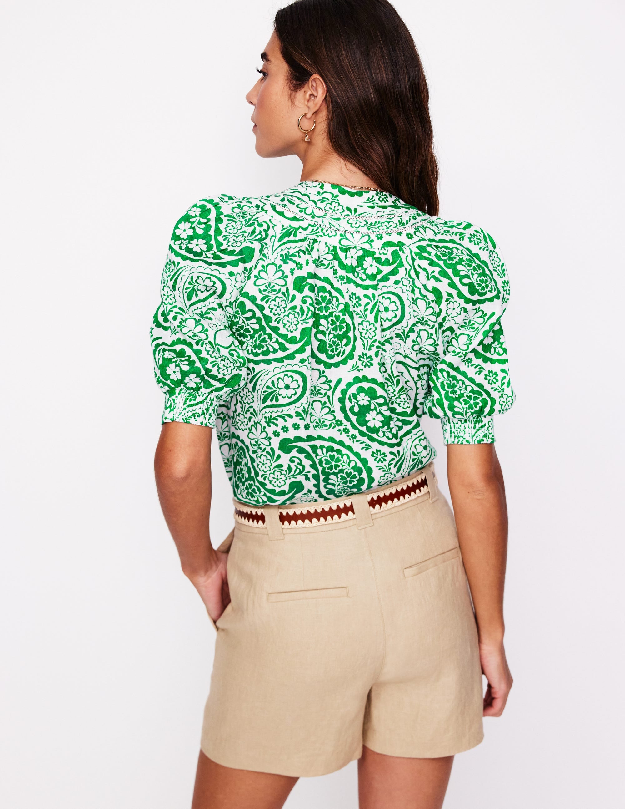 Bea Linen Top-Rich Emerald, Meadow Paisley - Image 3