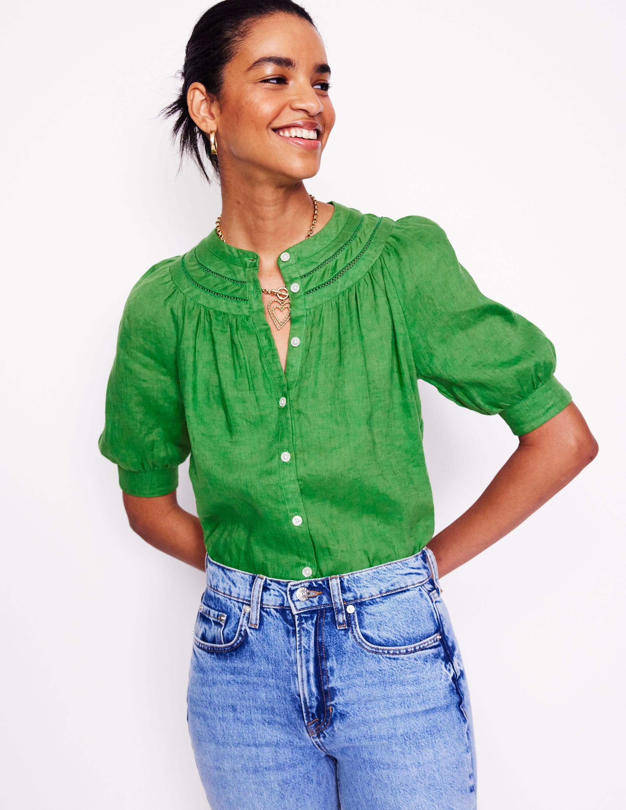 Bea Linen Top-Paradise Green - Image 1