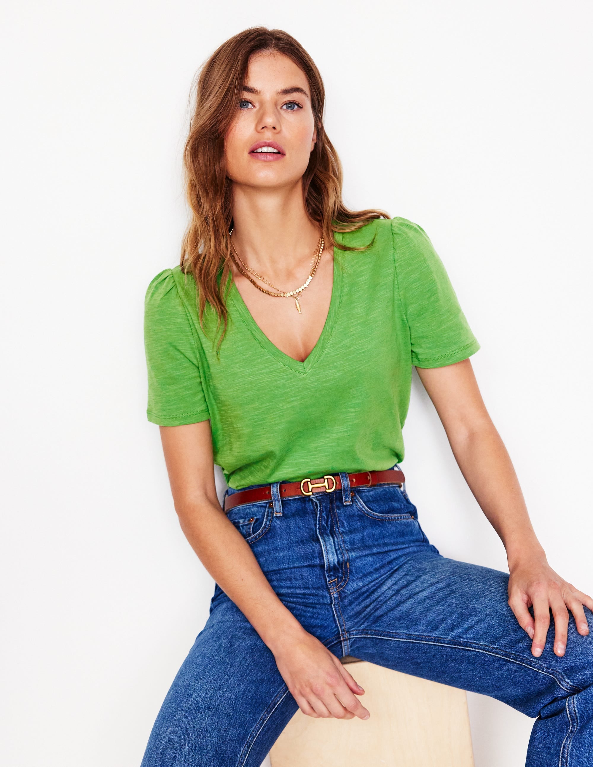 Sophie V-neck Slub T-shirt-Paradise Green - Image 1