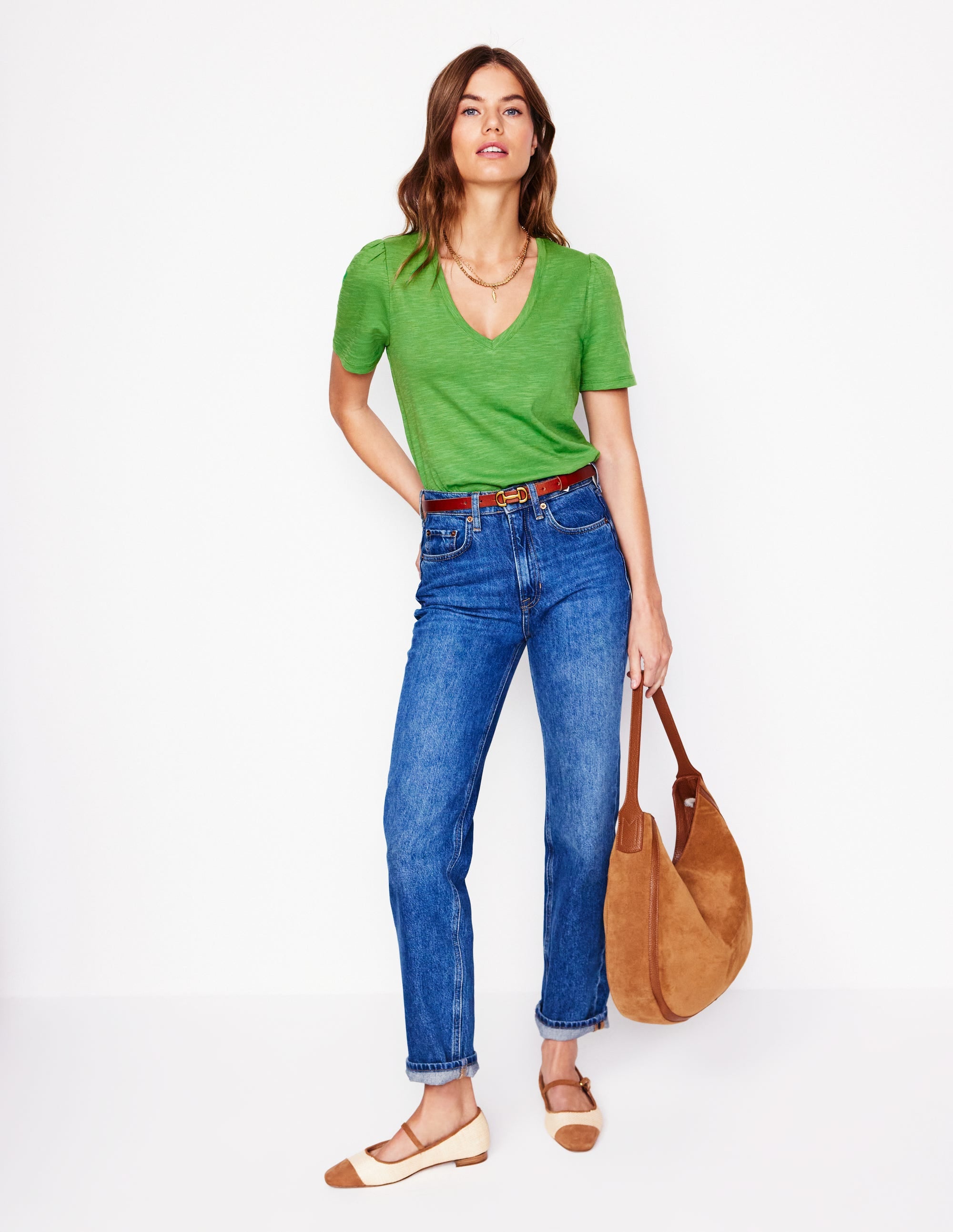 Sophie V-neck Slub T-shirt-Paradise Green - Image 4