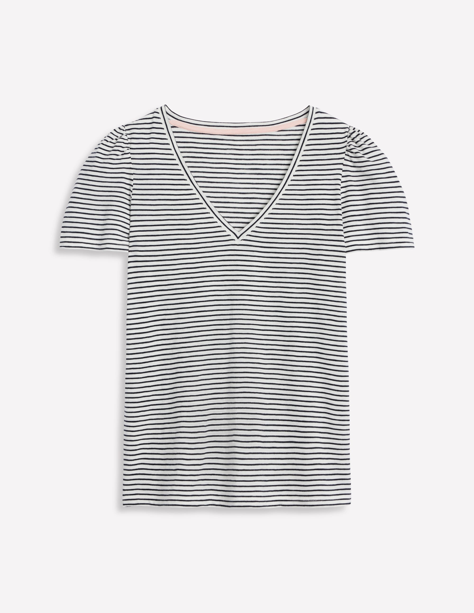 Sophie V-neck Slub T-shirt-Ivory, Navy Stripe - Image 6