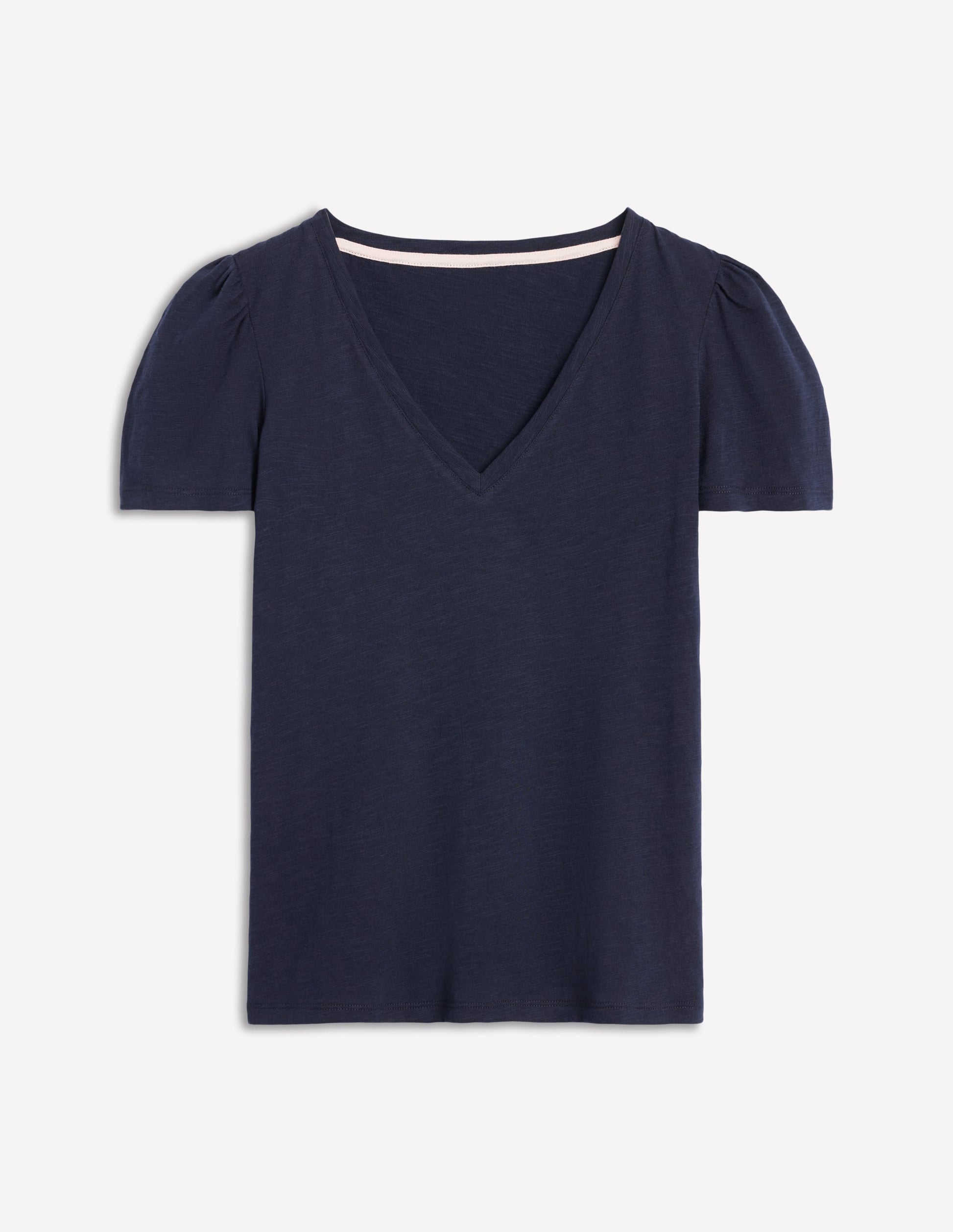 Sophie V-Neck Slub T-shirt-Navy