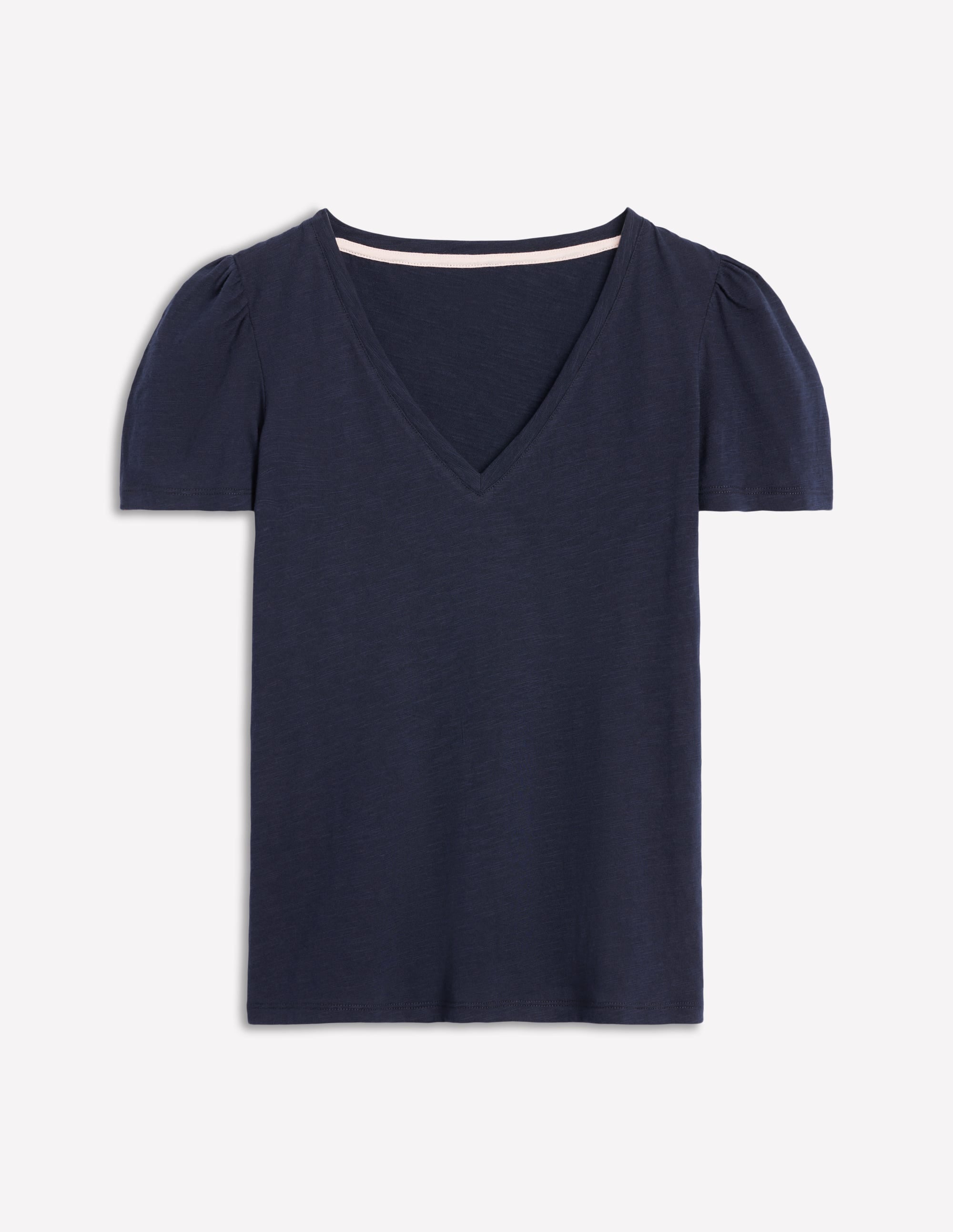 Sophie V-neck Slub T-shirt-Navy - Image 5