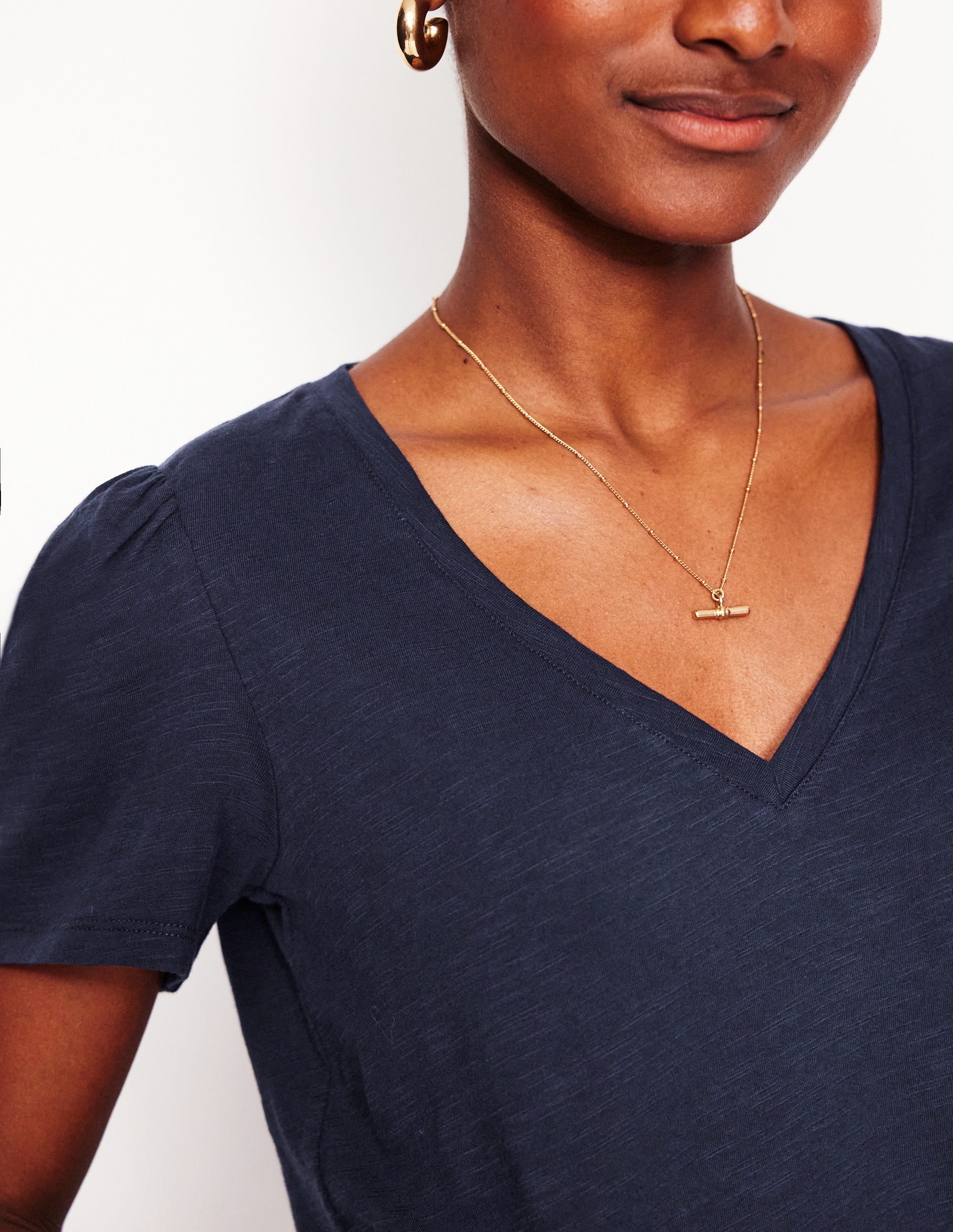 Sophie V-neck Slub T-shirt-Navy - Image 2