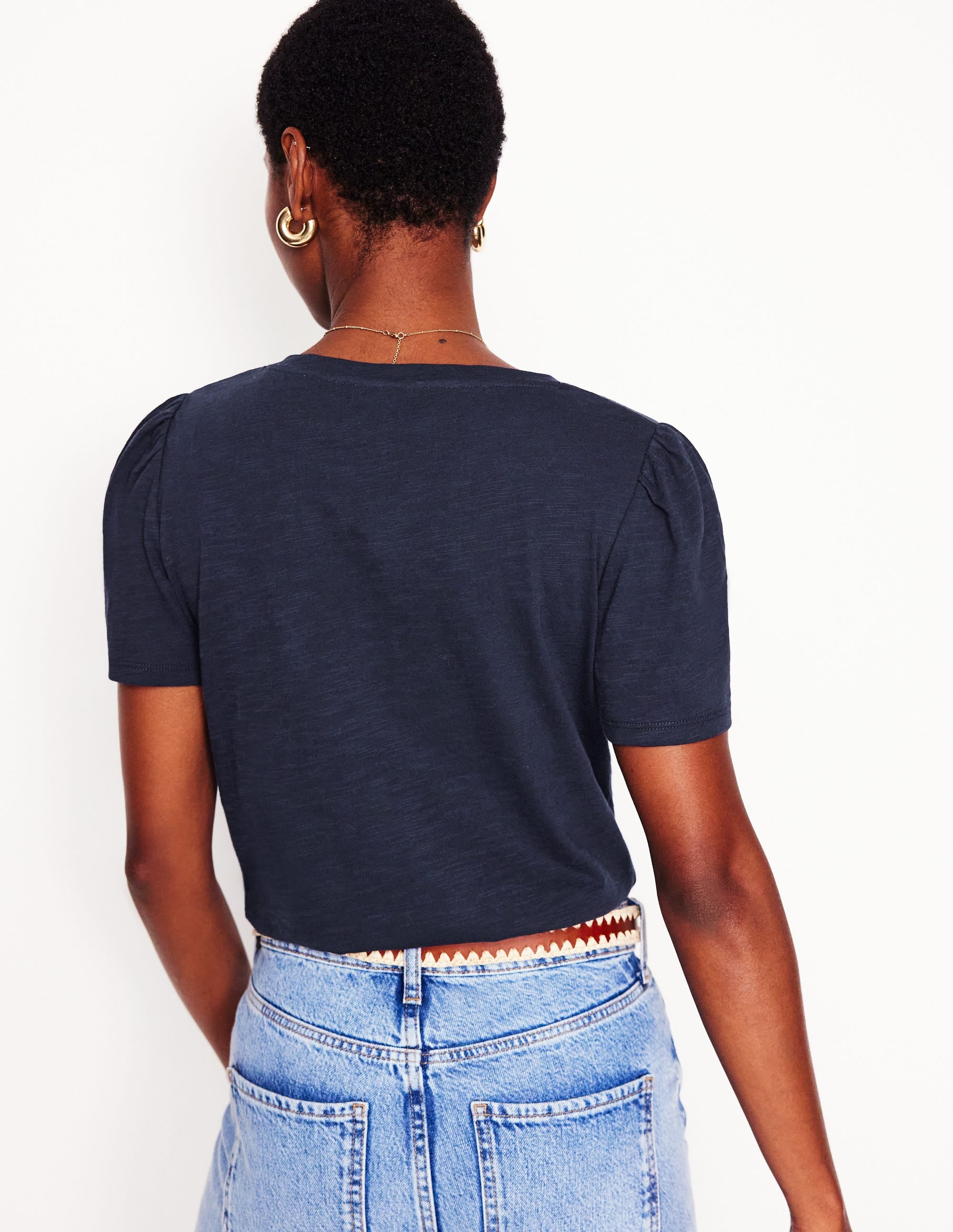Sophie V-neck Slub T-shirt-Navy - Image 3