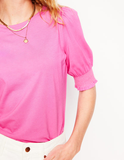 Short Sleeve Smocked Cuff Top-Tickled Pink