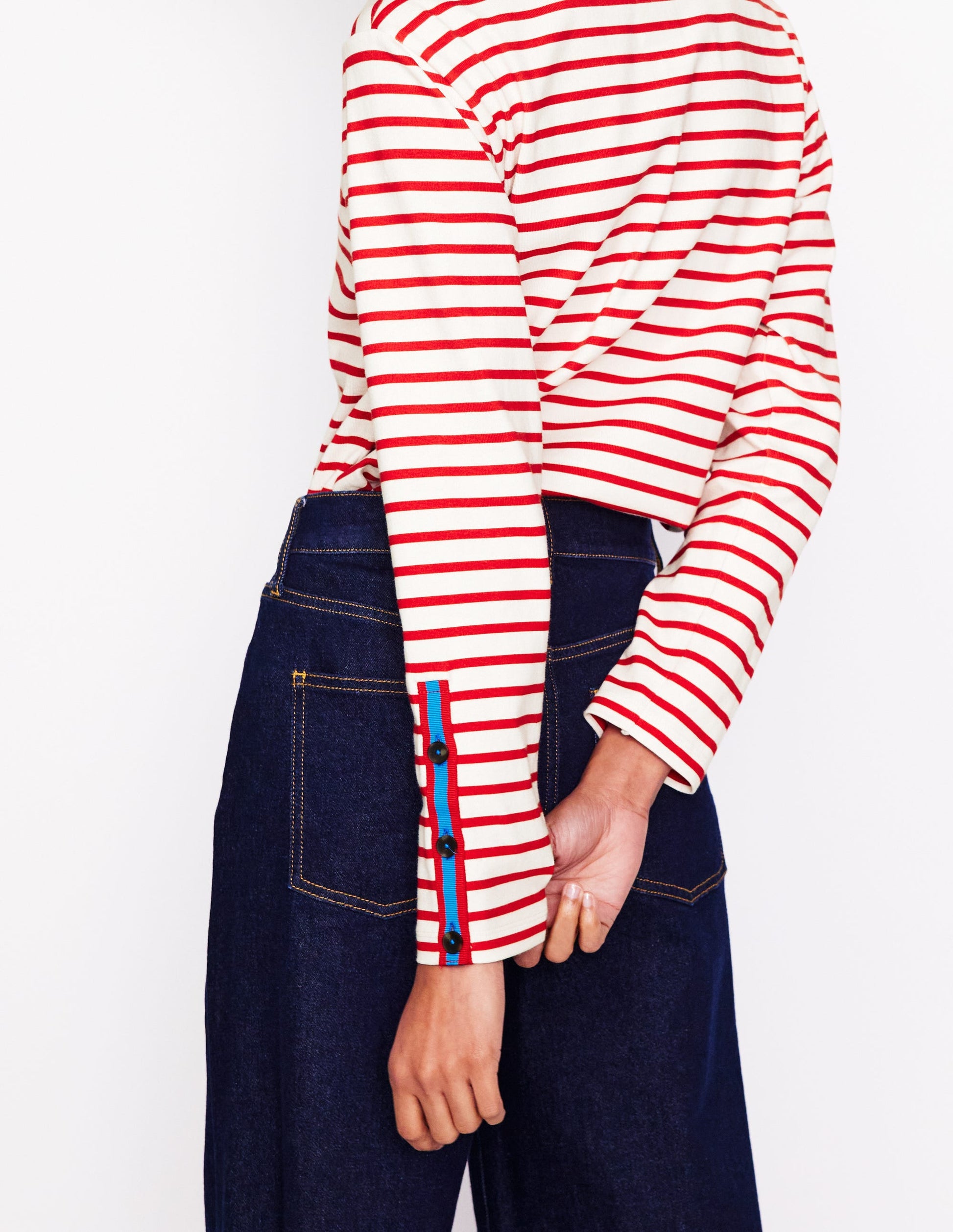 Button Cuff Mariner Breton-Red, Ivory Stripe-1