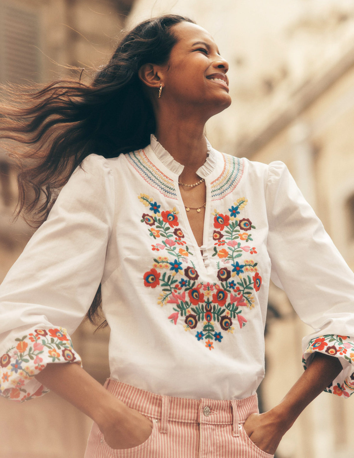 Embroidered Cotton Top-White, Multi Embroidery - Image 6