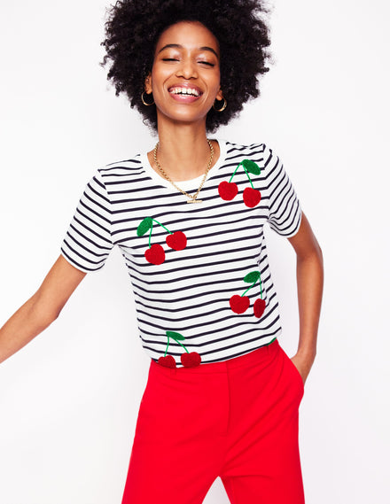 Relaxed Novelty T-Shirt-Ivory, French Navy, Cherries