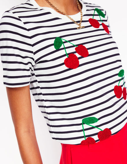 Relaxed Novelty T-Shirt-Ivory, French Navy, Cherries