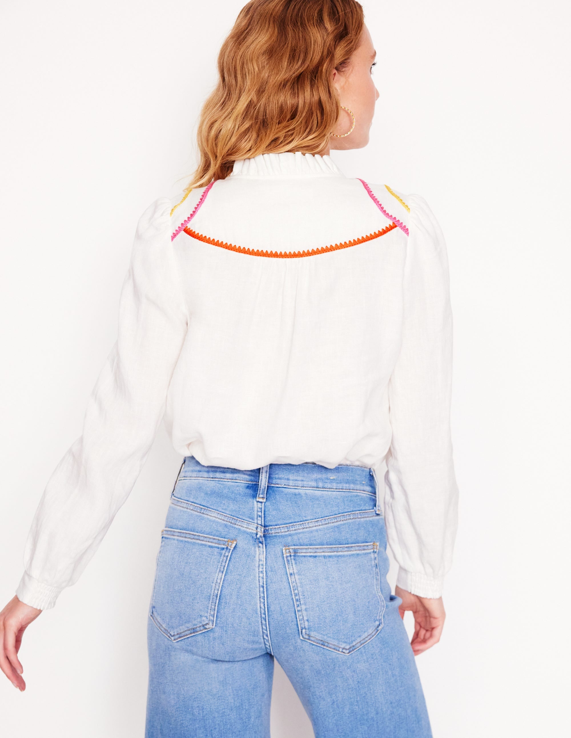 Grace Linen Top-White, Multi Stitch - Image 4