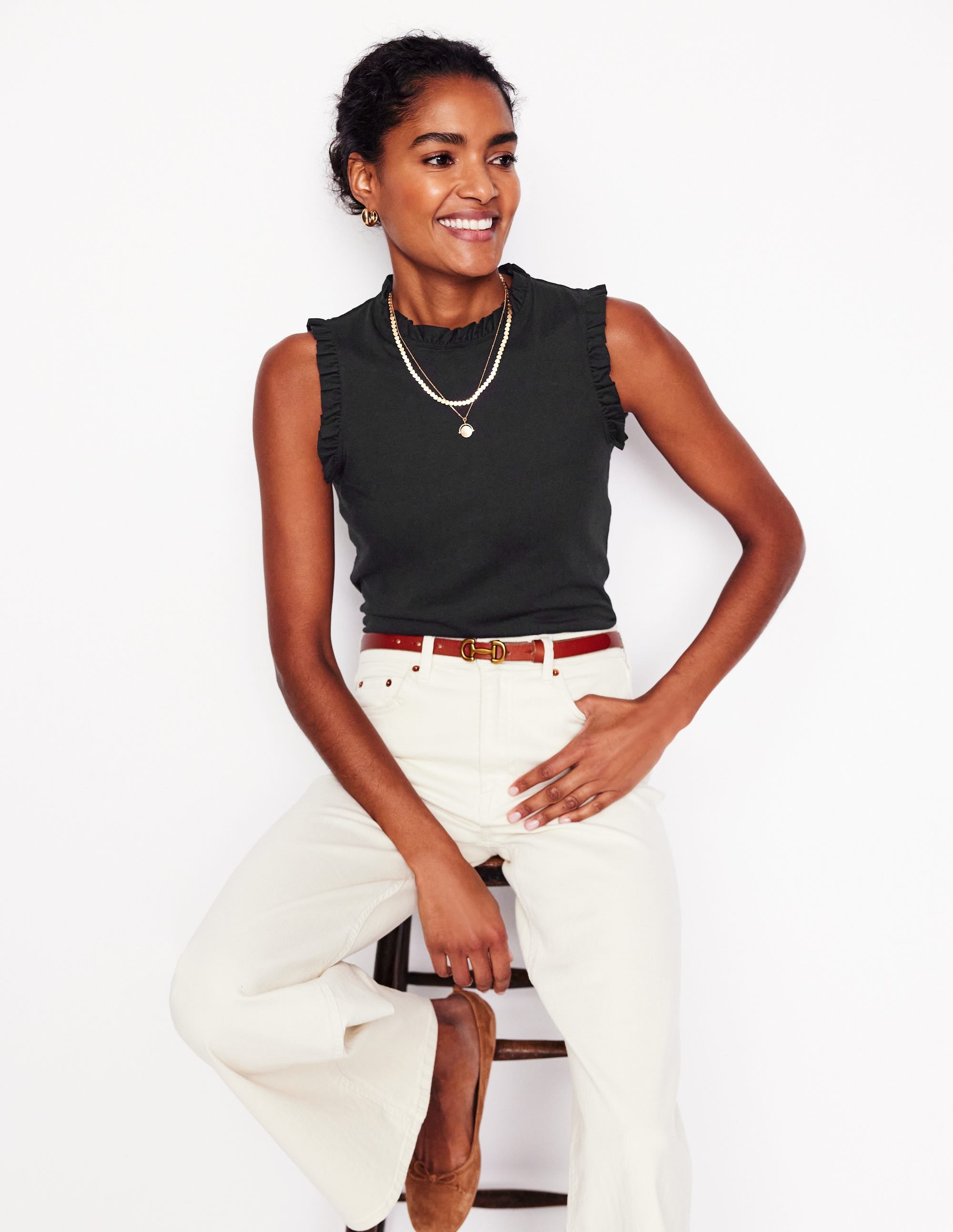 Supersoft Frill Detail Vest-Black - Image 1