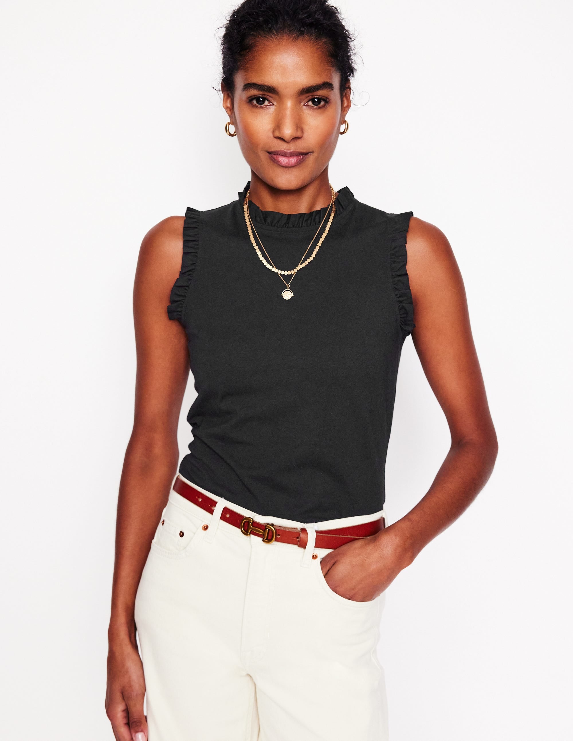 Supersoft Frill Detail Vest-Black - Image 4
