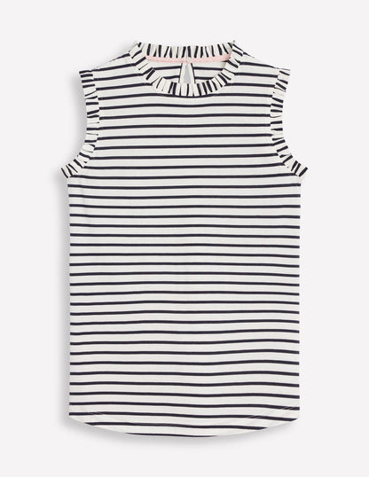 Supersoft Frill Detail Vest-Ivory, Navy Stripe