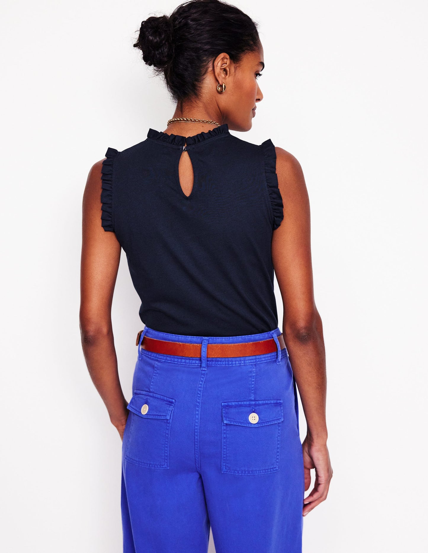 Supersoft Frill Detail Vest-Navy