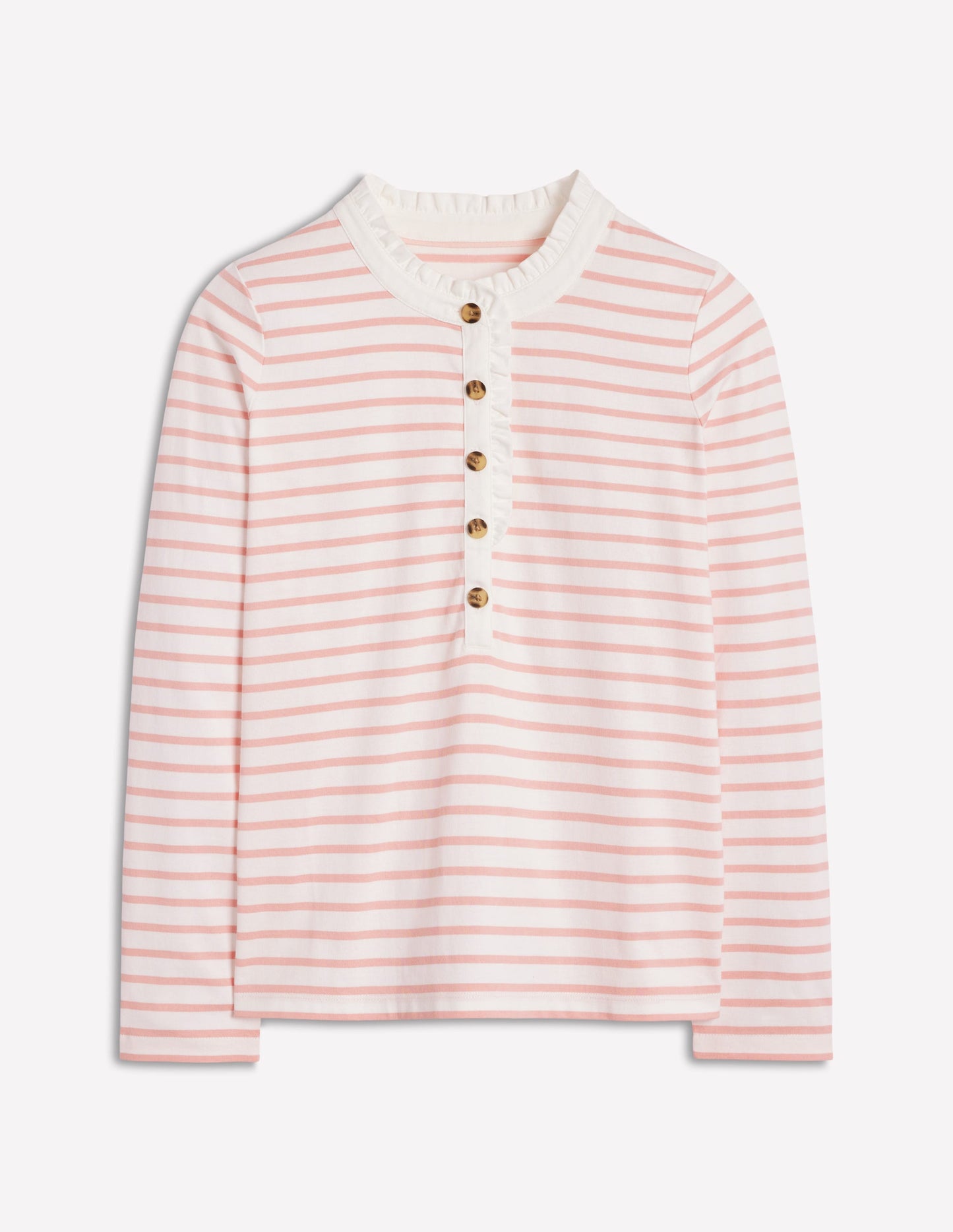 Frill Neck Breton Top-Ivory, Quartz Pink Stripe